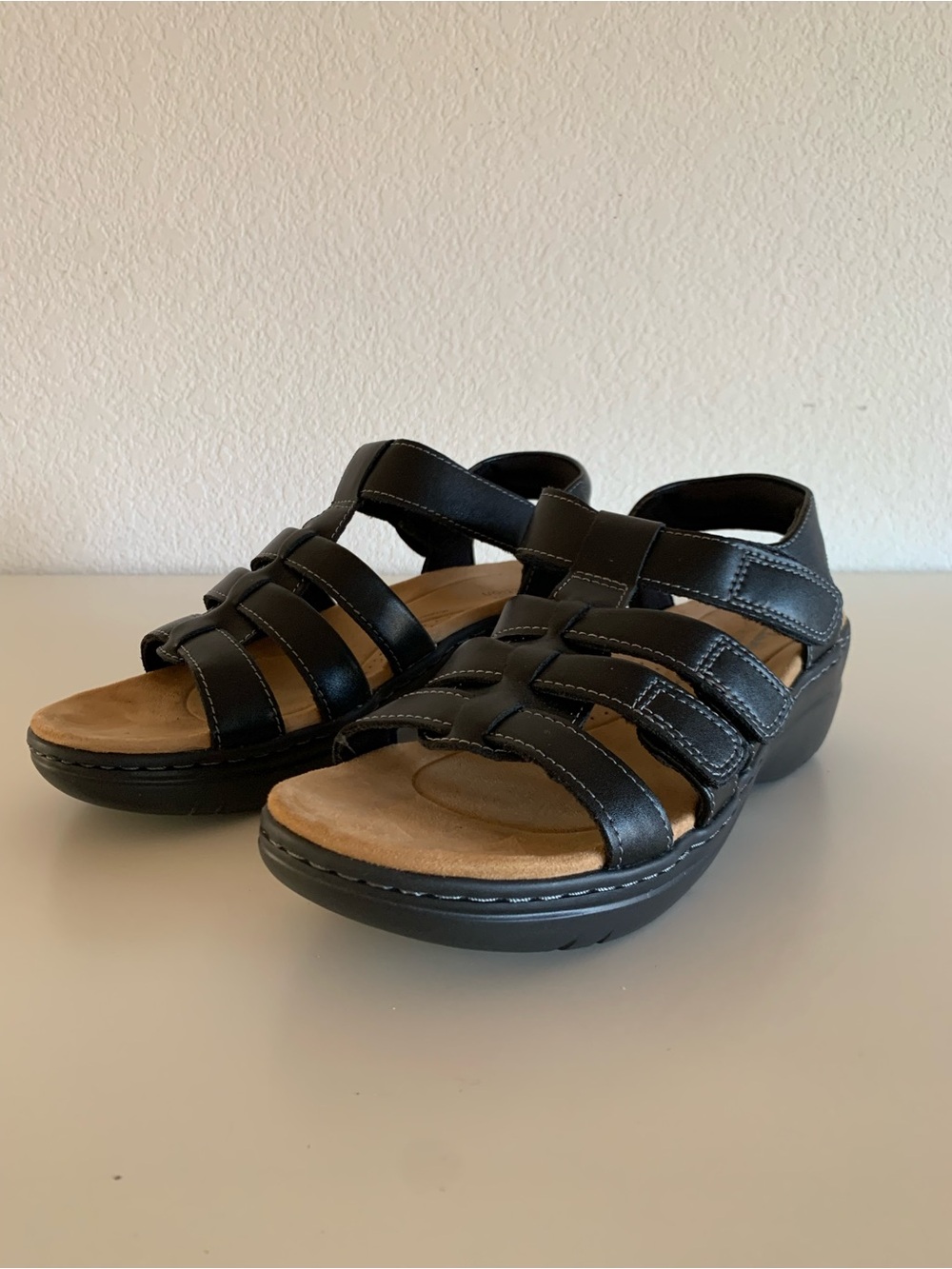 Clarks Black Leather Strappy Sandals